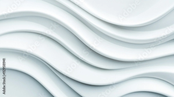 Fototapeta A detailed composition of overlapping white wavy layers resembling snowdrifts or textured surfaces, creating a serene and abstract visual with soft shadows and smooth gradients for a modern aesthetic.