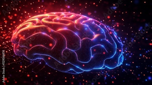 Fototapeta Visual representation of a colorful brain surrounded by abstract patterns and light effects