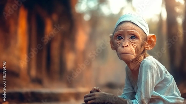 Fototapeta Monkey with a white cap in head