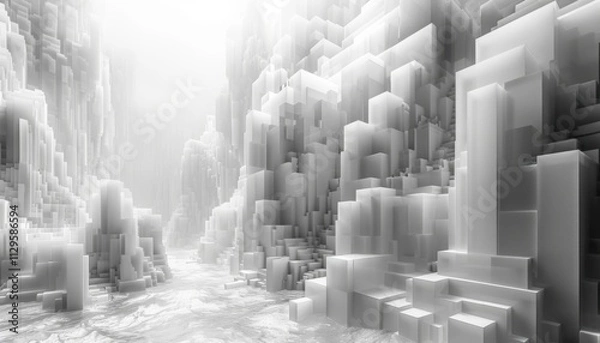 Fototapeta A white and gray landscape with a lot of blocks