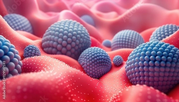 Fototapeta A close up of a red and blue surface with many small spheres