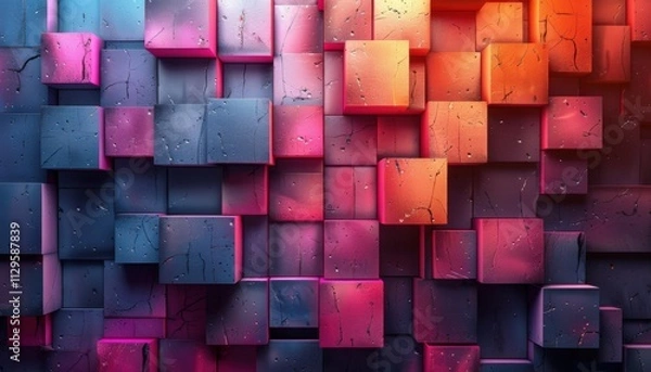 Fototapeta A colorful wall of blocks with a blue and pink background