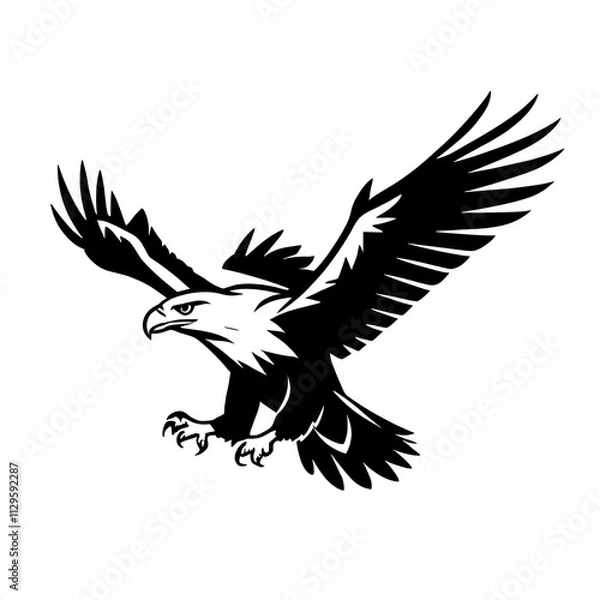 Fototapeta Soaring Eagle: A powerful silhouette of an eagle in flight, its wings outstretched against a clean background. Symbolic of freedom, strength, and ambition.