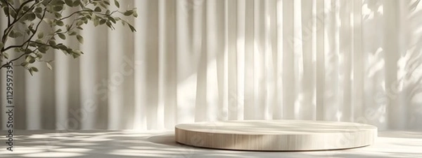Obraz A podium for product presentation, with light wood and beige tones