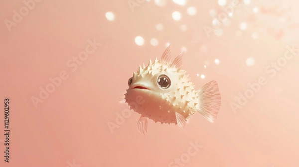 Fototapeta flying rainbow-colored fish, pastel gradient background blending soft blue and greens