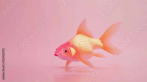 Fototapeta flying rainbow-colored fish, pastel gradient background blending soft blue and greens