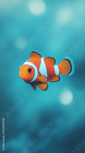 Fototapeta flying rainbow-colored fish, pastel gradient background blending soft blue and greens