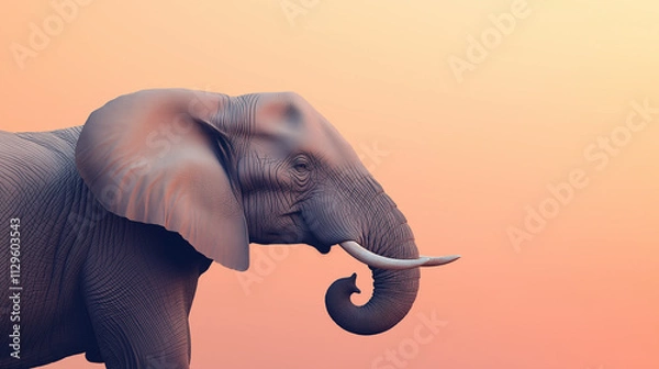 Fototapeta Graceful Elephant Profile Against a Soft Pastel Peach Backdrop