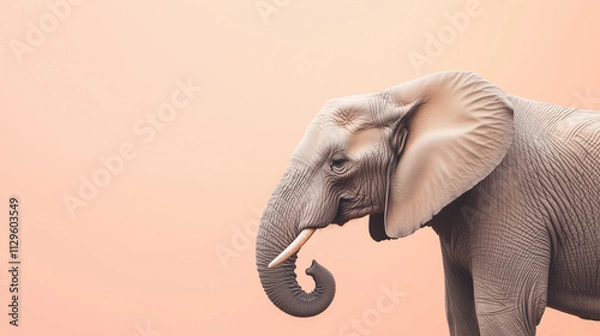 Fototapeta Graceful Elephant Profile Against a Soft Pastel Peach Backdrop