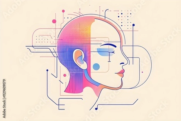 Fototapeta sztuczna inteligencja, AI, kreatywność cyfrowa, geometria, gradienty, piksele, innowacje, futurystyczne wzornictwo, cyfrowe połączenie, algorytmy, wizualizacja danych, generatywna sztuka, technologia 