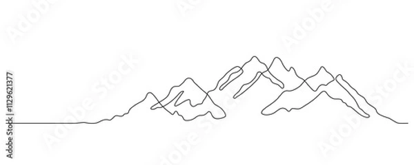 Fototapeta Minimal mountain line art. Continuous line drawing. One line mountain range landscape background. Rocky peaks in simple linear style. Black and white minimalist mountain illustration.