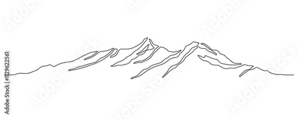 Fototapeta Minimal mountain line art. Continuous line drawing. One line mountain range landscape background. Rocky peaks in simple linear style. Black and white minimalist mountain illustration