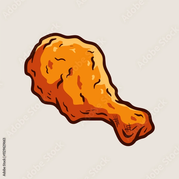 Fototapeta fried chicken drum stick isolated colored drawing line art style sketch classic vintage design illustration