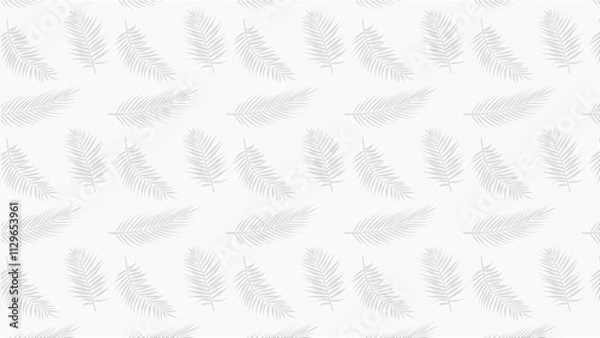 Fototapeta Background illustration of grey wispy feathers or leaves on white background. Abstract, neutral, classic background. Copy space.
