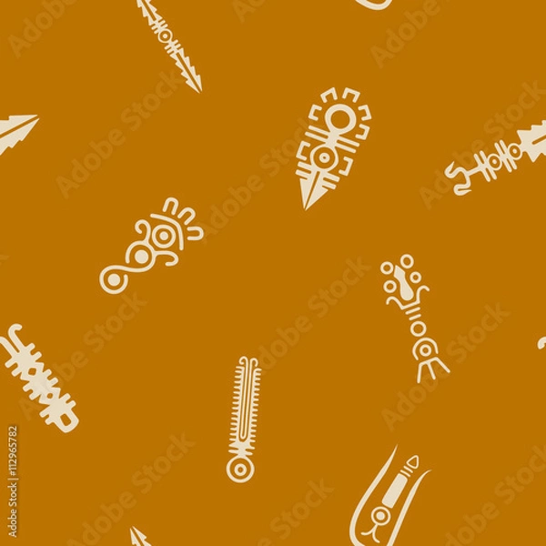 Fototapeta Seamless background with American Indians relics dingbats characters for your design