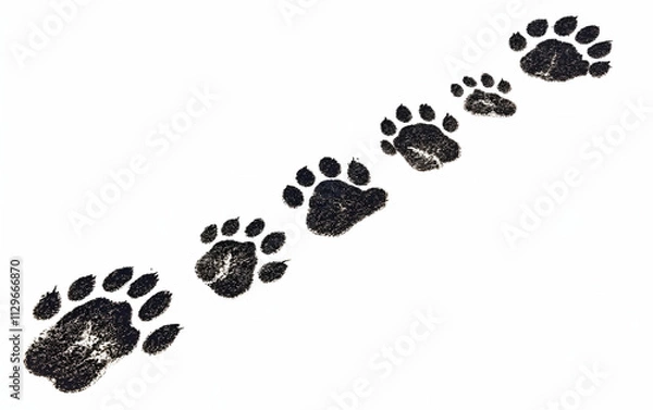 Fototapeta Footprint trail of a dog, black paw prints, isolated on white background, clipping path,, AI Generated