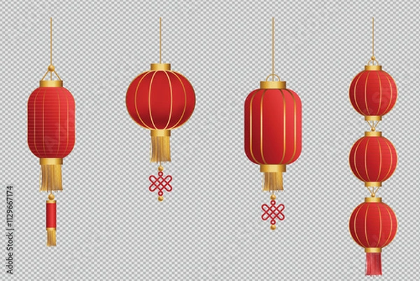 Obraz Chinese lanterns. Japanese asian new year red lamps festival chinatown traditional realistic element asia religion symbol