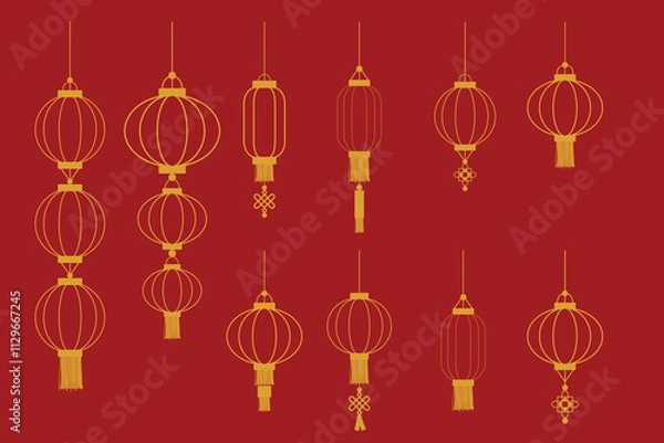 Obraz line art elements chinese lanterns chinese new year hand drawn illustration