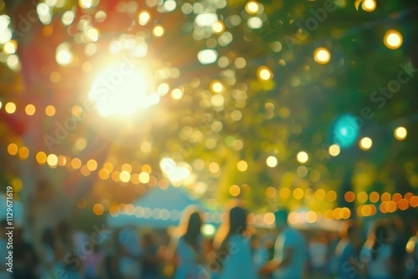 Fototapeta Blur background of people at festive summer music festival in park