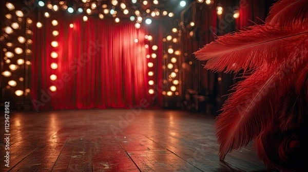 Obraz Red feathers stealing the show on empty cabaret stage