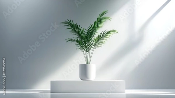 Fototapeta Minimalist virtual studio setup, smooth white surfaces and ambient soft lighting, adaptable for multiple themes, ideal for green screen compositing