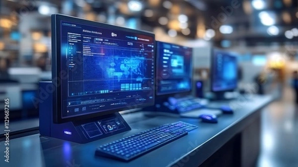 Fototapeta Hyperautomation technology enhancing customer onboarding processes in a modern office setting