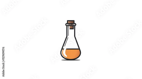 Fototapeta A simple line drawing of a chemical flask with a cork, representing the laboratory. Chemical flask with cork.
