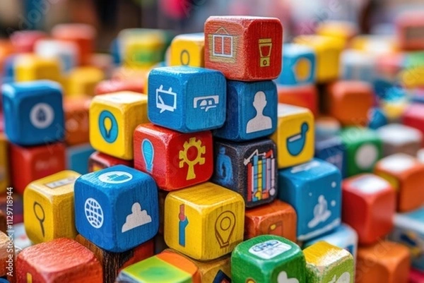 Fototapeta Colorful Wooden Blocks with App Icons