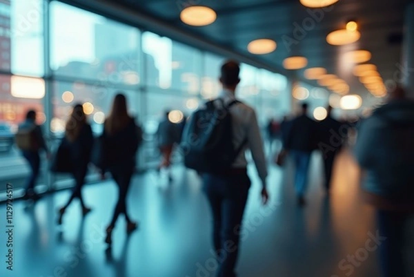 Fototapeta Urban Commute: A Blurred Journey Through the City's Bustling Corridors