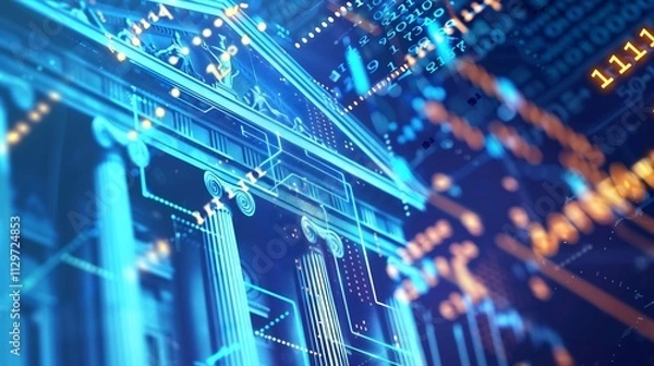 Fototapeta Creative blend of traditional banking systems with modern FinTech solutions showcasing how corporate finance venture capital and financial regulation are evolving in the digital age