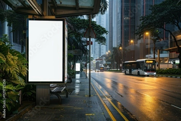 Fototapeta Empty billboard mock up at CBD bus stop in Singapore