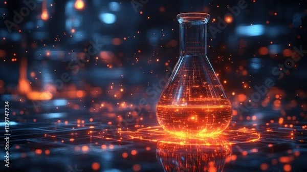 Fototapeta Glowing Flask on a Tech Background