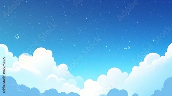 Fototapeta Serene Blue Sky with Soft Clouds and Gentle Stars in Background