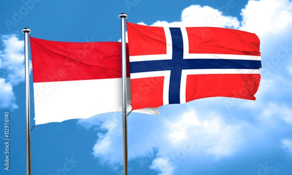 Fototapeta monaco flag with Norway flag, 3D rendering