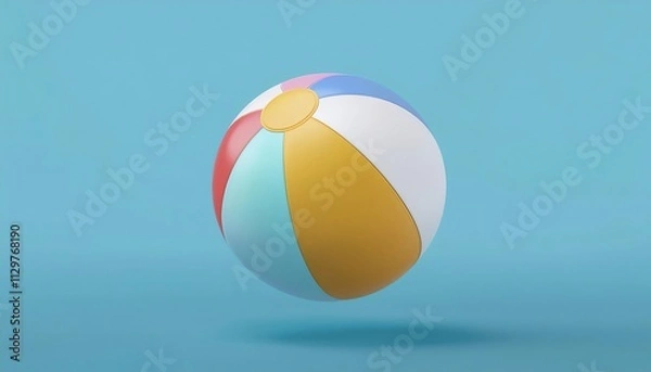Obraz A colorful beach ball floats against a light blue background, evoking a sense of summer fun and leisure.