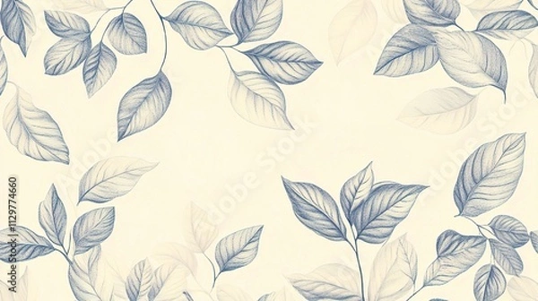Fototapeta Hand Drawn Floral Pattern with Delicate Leaves on Soft Background