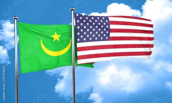 Fototapeta Mauritania flag with American flag, 3D rendering
