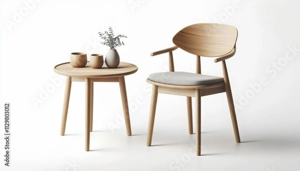 Fototapeta Modern Scandinavian wooden chair isolated on white background