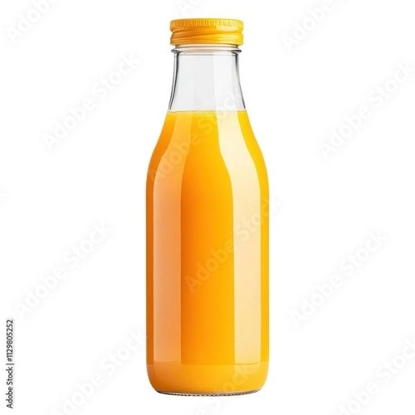 Fototapeta Glass Bottle of Orange Juice with Yellow Cap, Isolated on White Background Cutout