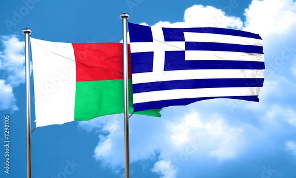 Fototapeta Madagascar flag with Greece flag, 3D rendering