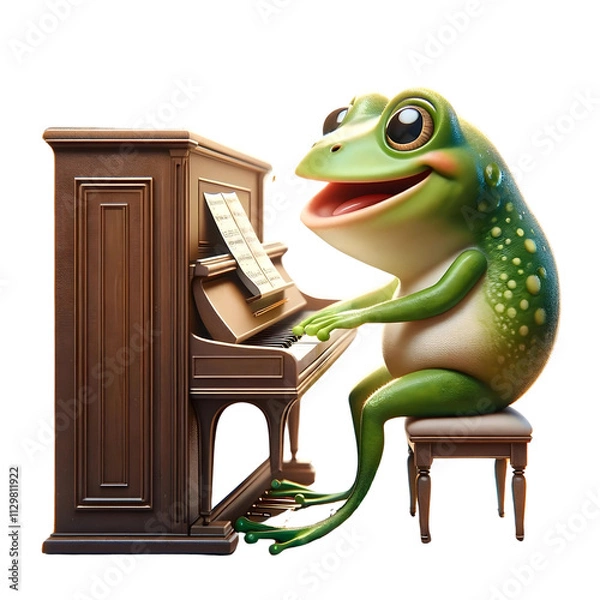 Obraz Cheerful frog playing piano in cartoon style