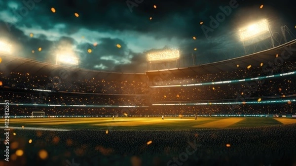 Obraz Nighttime sports backdrop Stadium for football and cricket with a blurred 3D lighting background