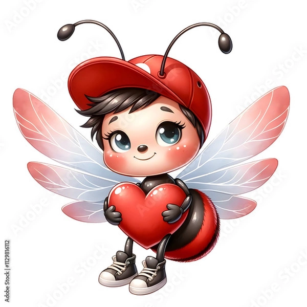 Obraz Ant Character with Wings and Heart Symbol