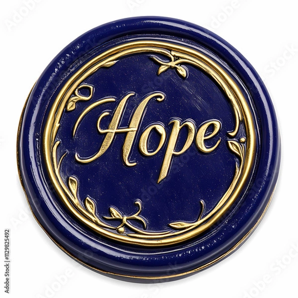 Obraz Blue Wax Seal with "Hope" Text and Golden Ornamental Design