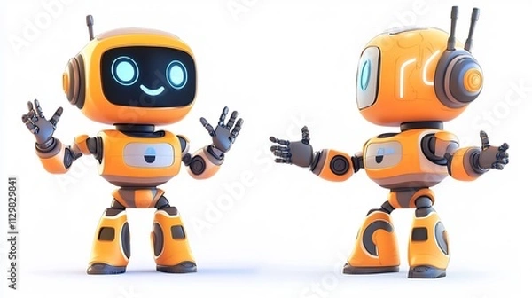 Fototapeta Friendly Orange Robots Posing for a Photo