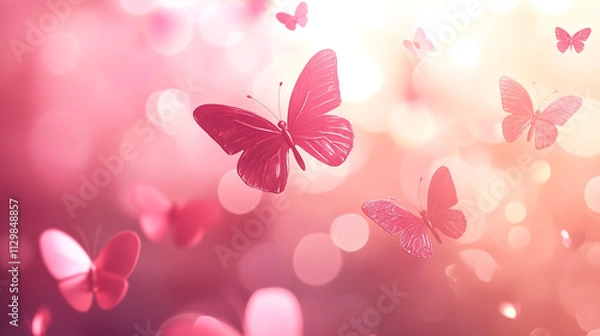 Obraz Colorful butterflies create a dreamy atmosphere for Valentine's Day celebration