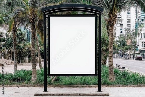 Fototapeta Urban blank billboard installation city park advertising space lush greenery ground level visual communication strategy