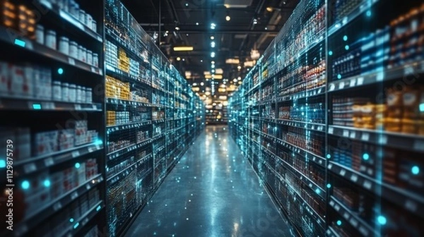 Fototapeta Hyperautomation transforms retail aisles in a modern supermarket for enhanced real-time shopping