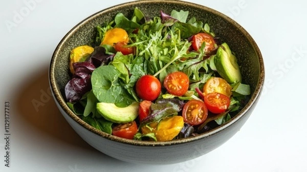 Fototapeta Delicious and Healthy Mixed Greens Salad with Cherry Tomatoes and Avocado