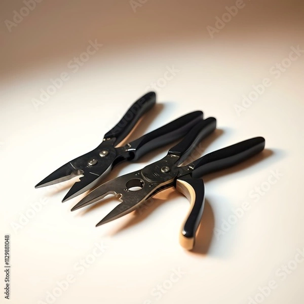 Fototapeta White Background with Small Steel Nippers and Adjustable Plastic Handles